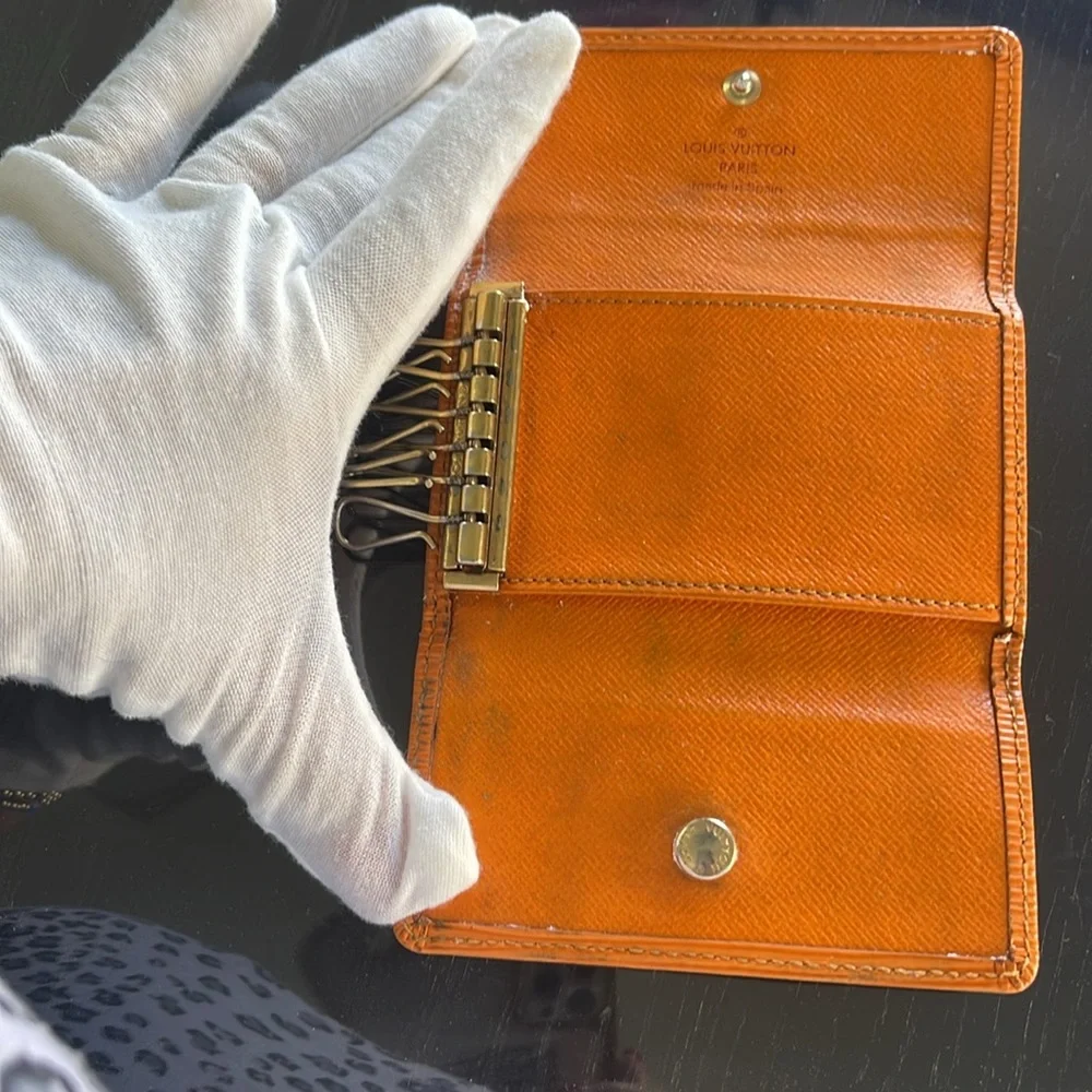 Louis Vuitton Brown Orange Epi Leather Keychain with all rings